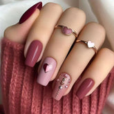 VIBEFICANT GLAZE Maude Medium Coffin Heart Rhinestone & Heart Design  Press on Nails